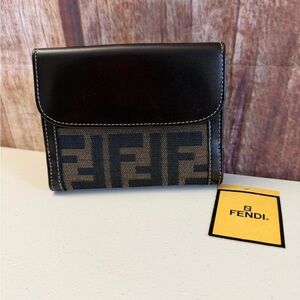 Fendi Black and Tan Logo Wallet
